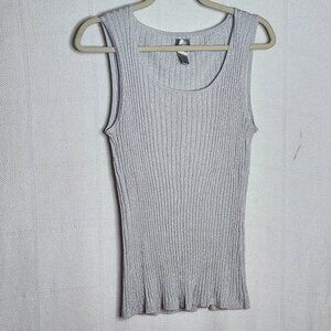 Chico's Rayon Poly Metallic Silver Thread Rib Shimmery Dressy Tank Chico 3 US XL